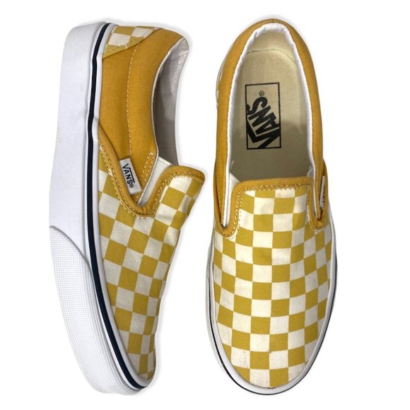 Vans Shoes - Vans Checkered Slip-On Sneakers, Mustard Yellow/White, W sz 6.5, M sz 5, GUC